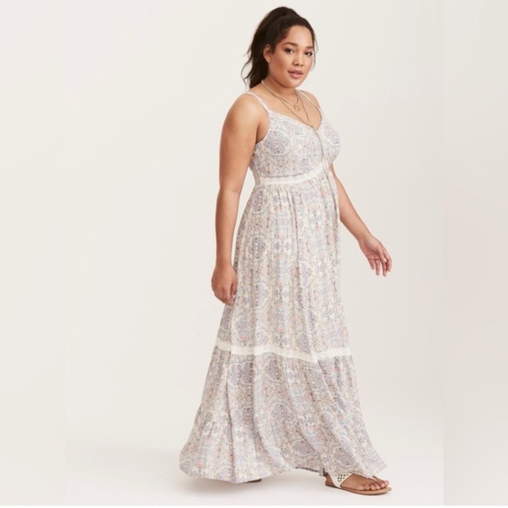 Torrid Blue and White Lace Maxi Dress